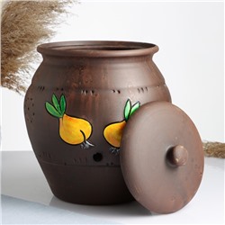 Банка для хранения лука Кунгурская керамика «Роспись», 5 л, с отверстиями для вентиляции, молочение, коричневая
