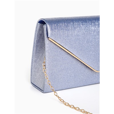 Сумка-клатч женская вечерняя на магните, на золотистой цепочке, мерцающая, светло-синяя