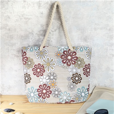 Сумка пляжная на молнии 45х32х14 см Цветы / BB9 /уп 10/100/