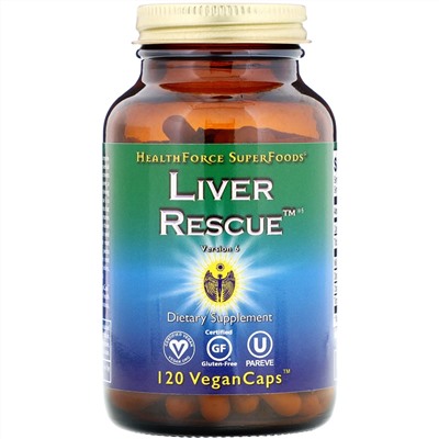 HealthForce Superfoods, Liver Rescue, препарат для печени, версия 6, 120 веганских капсул VeganCaps