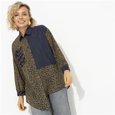 Рубашка асимметричного кроя, Жемчужина образа (green)