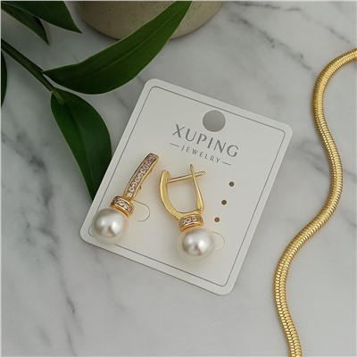 Серьги коллекция "Xuping" покрытие позолота, вставка: фианиты и искусственный жемчуг, арт.004.101