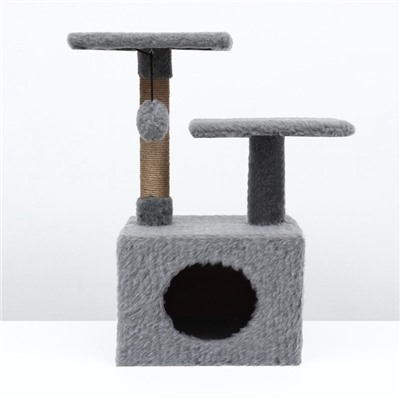 Домик-когтеточка 2-х ур. квадратный с 2-мя квадратными полками, 53×35×65 см, серый