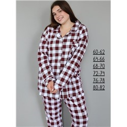 Теплая пижама больших размеров с рубашкой и штанами (Бордовый)