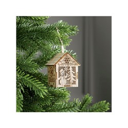 Ёлочная игрушка «Домик со снеговиком», 8×6.5×6 см, от батареек, свечение тёплое белое