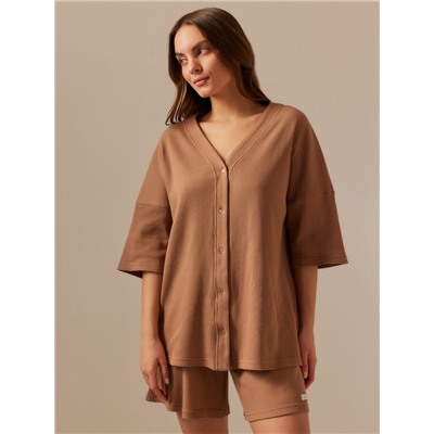 Пижама женская (рубашка, шорты) SL HOME Soft Home, размер 48-50, кофейная