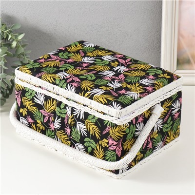 Шкатулка для рукоделия и шитья «Лесные веточки на чёрном», хранение ниток, иголок, мелочи, 19×26×14.5 см