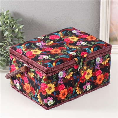 Шкатулка для рукоделия и шитья «Цветочный сад в ночи», хранение ниток, иголок, мелочи, 19×26×14.5 см