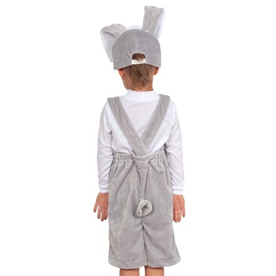 Карнавальный костюм «Зайчик серый» плюш, полукомбинезон, шапочка, 6-9 лет, рост 122-134 см