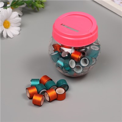 Клейкая лента пластик в банке «Глори. Оранж, морской», набор 40 шт., 1.2 см, дл.0.9 м, 7×7×9 см