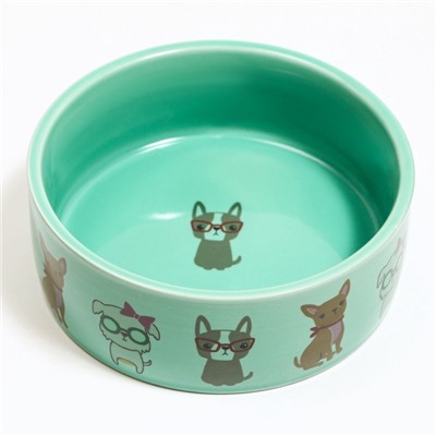 Миска керамическая «Важный пес» 250 мл - 11.5×11.5×5 см, зелёная