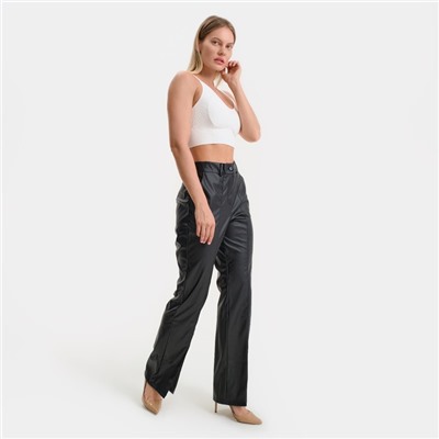 Брюки женские из экокожи, чёрные, размер 48-50