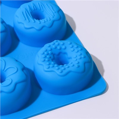 Форма для выпечки Доляна «Сладости. Пончики в глазури», силикон, 27.2×16.4×3.2 см, 6 ячеек, цвет МИКС