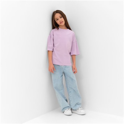 Футболка для девочки однотонная MINAKU: Basic Line, сиреневая, рост 98 см