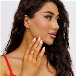 Комплект ювелирной бижутерии Дубайское золото серьги и кольцо, покрытие позолота, вставка: фианиты черные и прозрачные, р-р 18, 083, арт.214.486-18