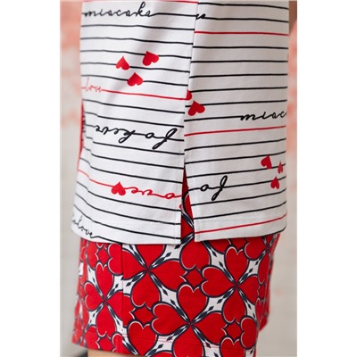 Комплект жен: жакет к/рук, шорты Mia Cara SS23WJ326 Te Amo белый/красный сердечки/полоска