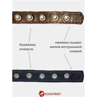 Ошейник, 35×1.5 см, с подкладом и светоотражающей лентой, кожа, коричневый