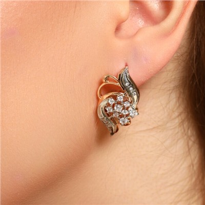 Серьги цветок ювелирная бижутерия коллекция "Дубай", покрытие позолота, вставка: фианиты, цвет: прозрачный, арт.213.613