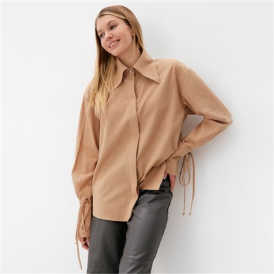 Рубашка женская с завязками MINAKU: Casual Collection, размер 50, бежевая