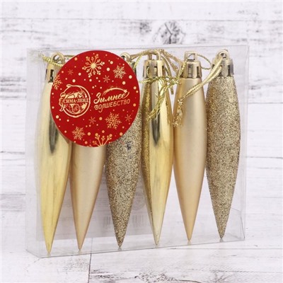 Ёлочные игрушки 6 шт. «Сосулька заострённая», 8×2 см, золото