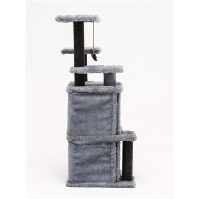 Домик для кошек с когтеточкой, 33×40×103 см, квадратный, ковролин, серый