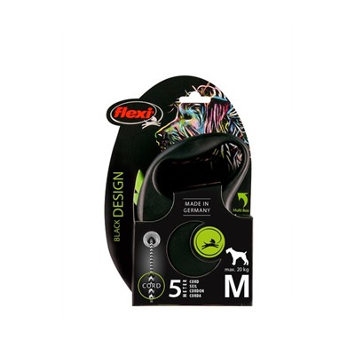 Рулетка Flexi Black Design M (до 20 кг) 5 м трос, черный/зеленый