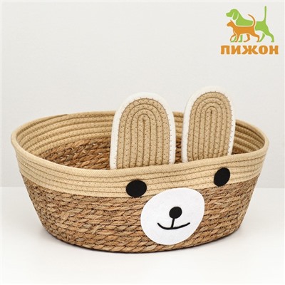 Экологичный лежак «Мишка» для животных (хлопок+рогоз), 40×30×15 см, вес до 15 кг