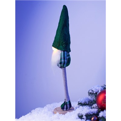Фигура текстиль «Гном в зелёном» 42 см, 1 LED, от батареек AG10×3, свечение тёплое белое