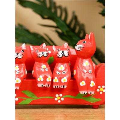 Сувенир «Кошачье семейство», 20×5×10 см, дерево, красный