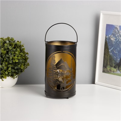 Фигурка светящаяся RISALUX «Закат в лесу», LED-ночник, 3×ААА, чёрный, 12×12×20.5 см