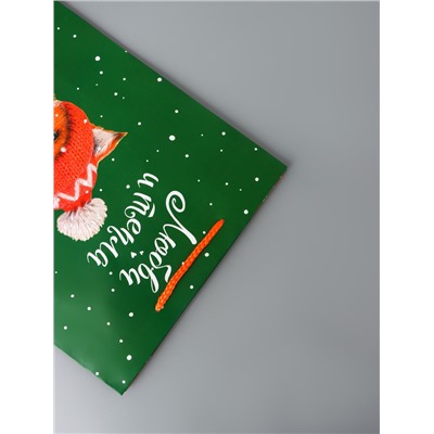 Пакет подарочный новогодний ламинированный «Лисёнок», 26×32×12 см