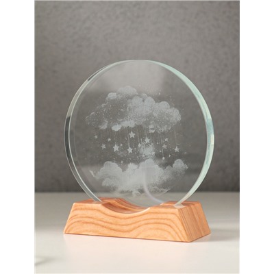 Световая фигурка стекло «Диск. Голограмма: Облако со звёздами», 5×LED, d=10 см, USB, 10×4×11.4 см