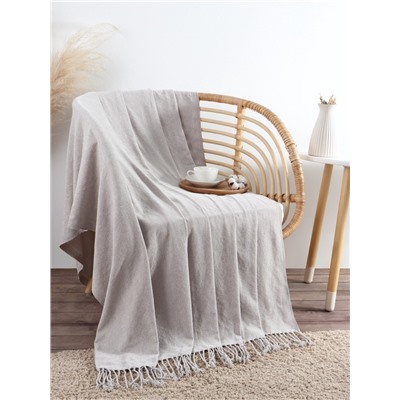 Плед с бахромой «Этель» Gray beige, 135×180 см, бежевый