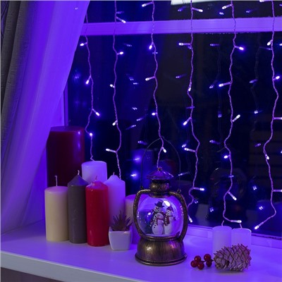УЦЕНКА Гирлянда «Занавес», 2×1.5 м, IP20, 360 LED, 220 В, 8 режимов, прозрачная нить, свечение фиолетовое