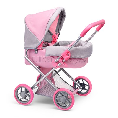 Коляска-люлька для кукол, металлическая, с корзиной, цвет серо-розовый