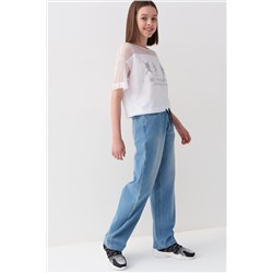 Брюки текстильные джинсовые для девочек PLAYTODAY, 1240106