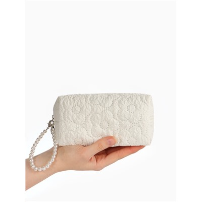 Косметичка женская «Цветочек», ручка из бусин, молочная