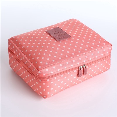 Косметичка-органайзер дорожная на молнии, с карманами, в мелкий горох, розовая