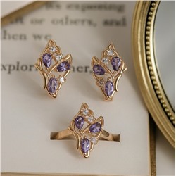 Комплект ювелирной бижутерии коллекция "Дубай" серьги и кольцо 18 р, покрытие позолота, вставка: фианиты, цвет: фиолетовый и прозрачный, арт.007.175-18
