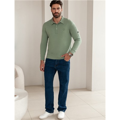 Лонгслив с воротником поло на пуговицах из премиального хлопка с эластаном