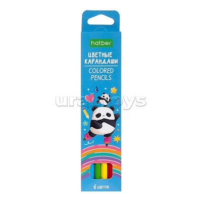 Карандаши цветные 6цв. ECO "Плюшевые панды" заточен. в карт. коробке с европодвесом