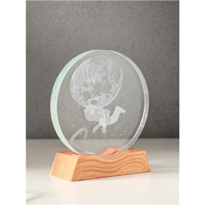 Световая фигурка стекло «Диск. Голограмма: Открытый космос», 5×LED, d=10 см, USB, 10×4×11.4 см