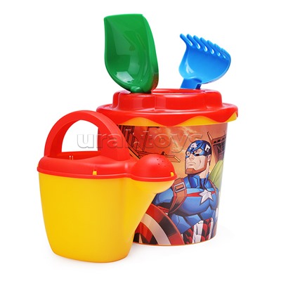 Набор MARVEL "Мстители" №6: ведро с наклейкой, ситечко "Солнышко", лопатка №5, грабельки №5, лейка №10
