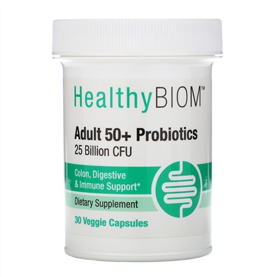 HealthyBiom, Пробиотики для людей старше 50 лет, 25 млрд КОЕ, 30 растительных капсул