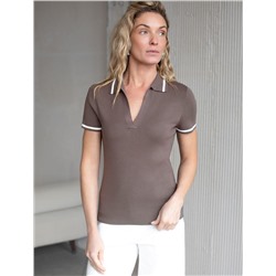 Джемпер с воротником-поло с коротким рукавом тонкой вязки из вискозы