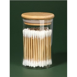 Органайзер для хранения ватных палочек «BAMBOO», с крышкой, d=6.5×10 см, прозрачный, коричневый