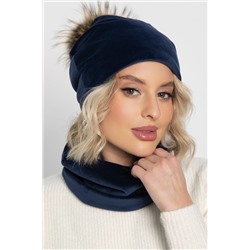 Комплект шапка с помпоном и снуд (синий) ШПС22-23М