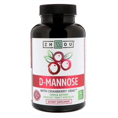Zhou Nutrition, D-манноза с клюквой XBAC, 60 растительных капсул