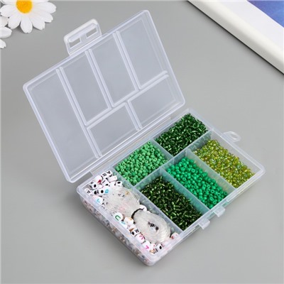 Бисер стекло 8/0 в шкатулке «Зелёный», бусины + нить 0.8 мм, 5 м, 12×8.4×2.2 см