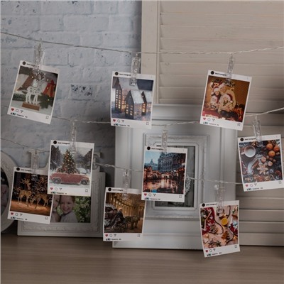 УЦЕНКА Гирлянда «Нить» с насадками «Прищепки», 4.5 м, IP20, прозрачная нить, 20 LED, 220 В, свечение синее